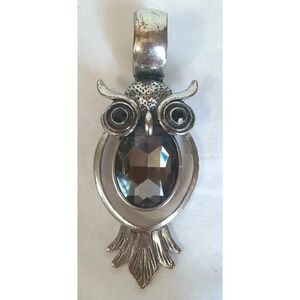 Owl Scarf Accent Or Pendant Vtg Silver Tone Faceted Smokey Glass Eyes Belly READ
